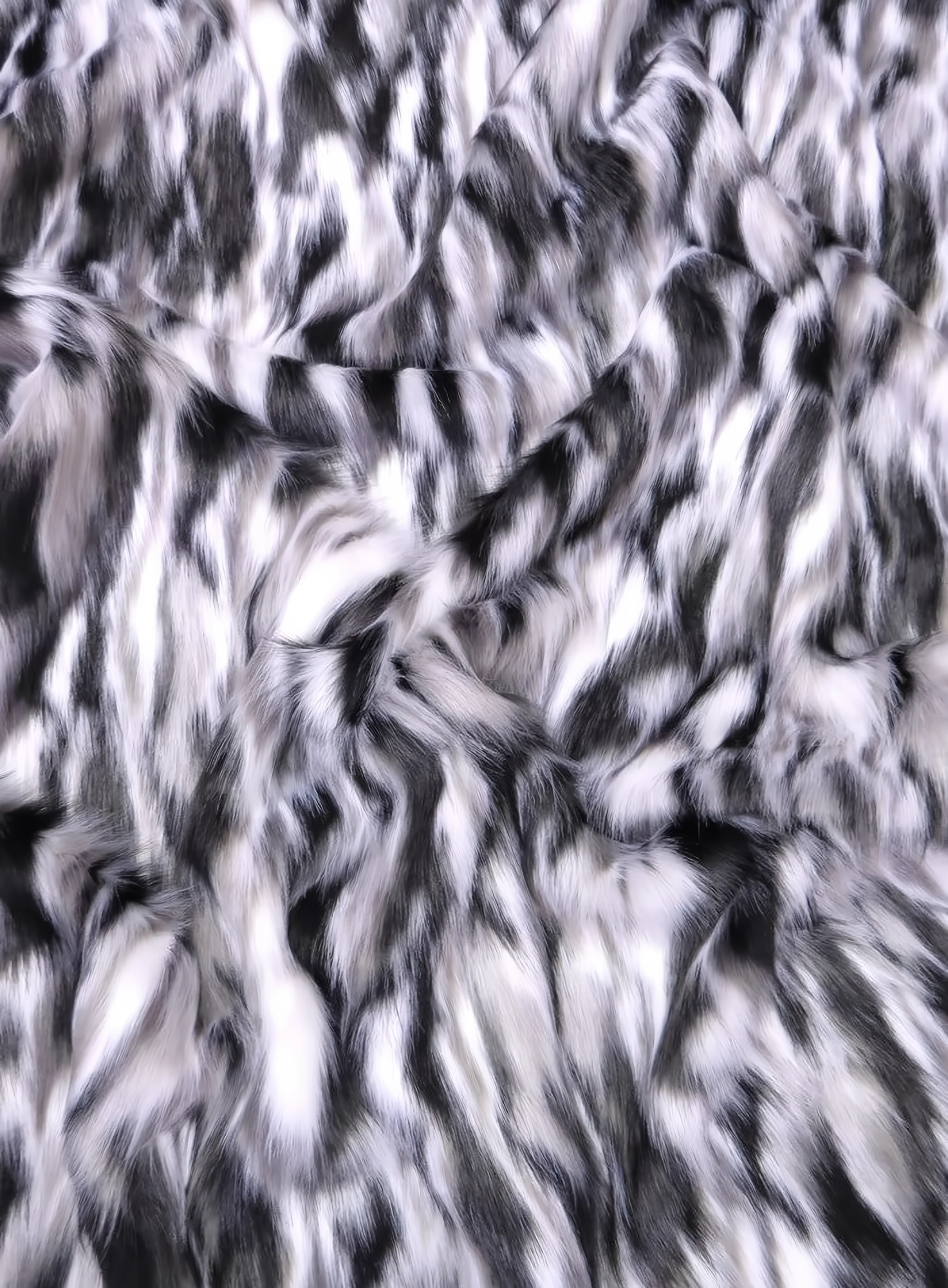 Black, Gray, White Sunset Multi-Color Faux Fur Fabric / Sold by the Yard