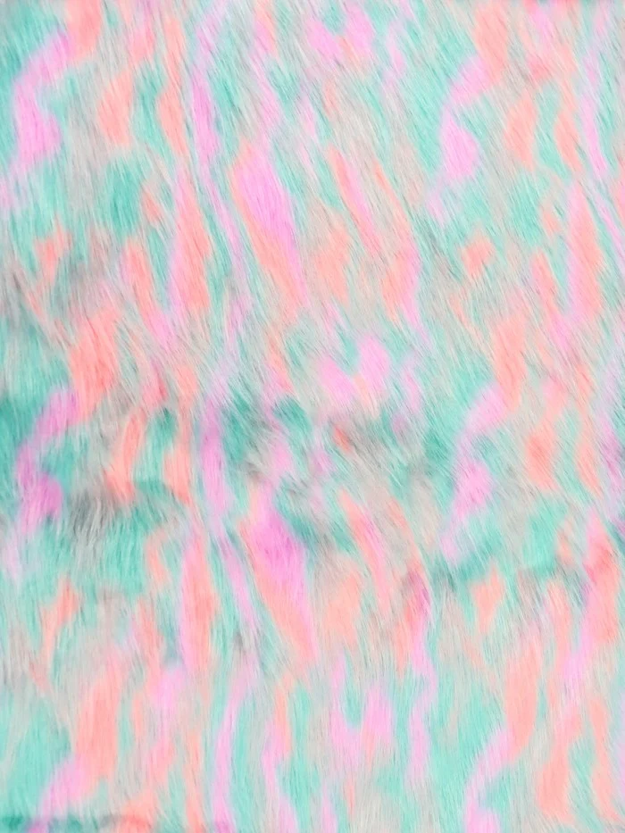 30 Yard Roll of Mint, Gray, Lavender, Coral Sunset Multi-Color Faux Fur Fabric - Image 2
