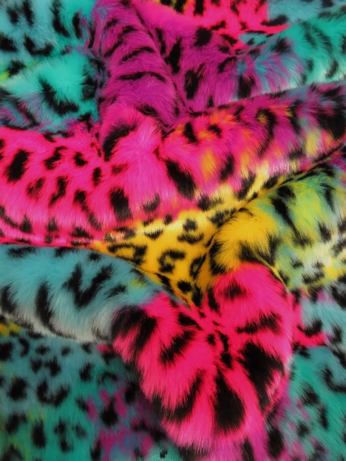 Rainbow Leopard Animal Faux Fur Fabric - Image 2