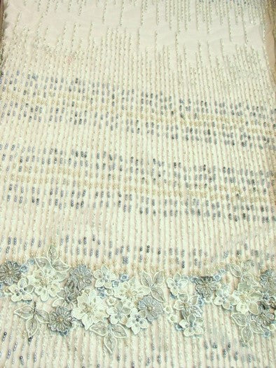 3D Bridal Beaded Luxury Floral Lace Mesh Fabric / Aqua / Sold By The Yard - Image 2