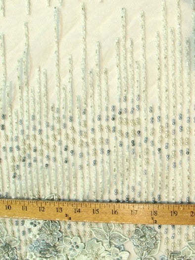 3D Bridal Beaded Luxury Floral Lace Mesh Fabric / Aqua / Sold By The Yard - Image 3