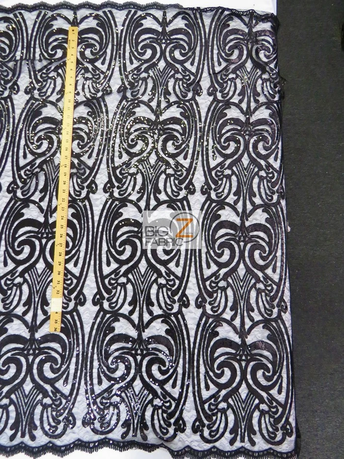 Angel Damask Sequins Sheer Lace Fabric / Olive / Sold By The Yard - Image 5