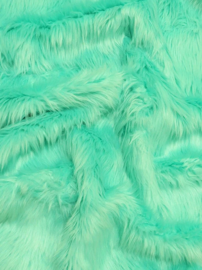 Aqua Solid Shaggy Long Pile Faux Fur Fabric / Sold By The Yard (SECOND QUALITY GOODS) - Image 2