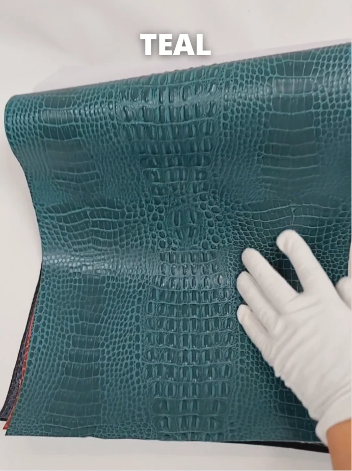 Teal Crocodile Marine Vinyl Fabric / Sold By The Yard - Image 2