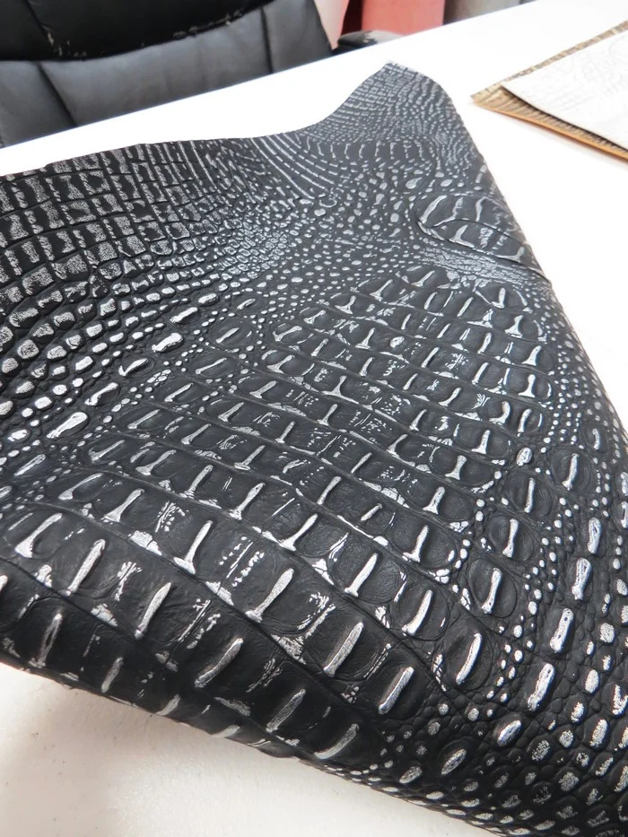 Black/Silver Metallic Caiman Gator Vinyl / Sold by the Yard - Image 2