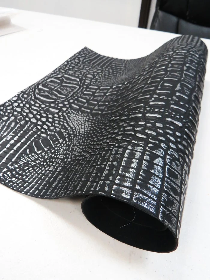 Black/Silver Metallic Caiman Gator Vinyl / Sold by the Yard - Image 3