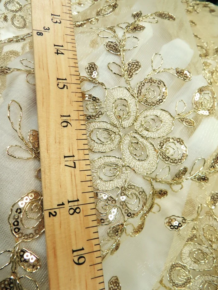 Bouquet 3D Floral Sequins Mesh Fabric - Gold - Image 6