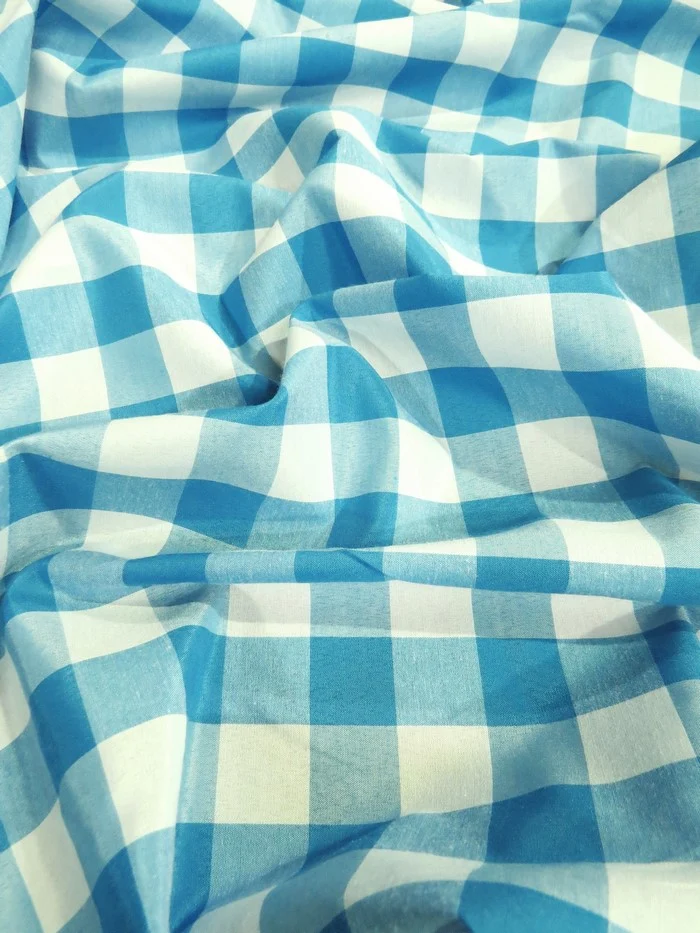 Checkered Gingham Poly Cotton Printed Fabric / Royal Blue / Sold By The Yard - Image 3