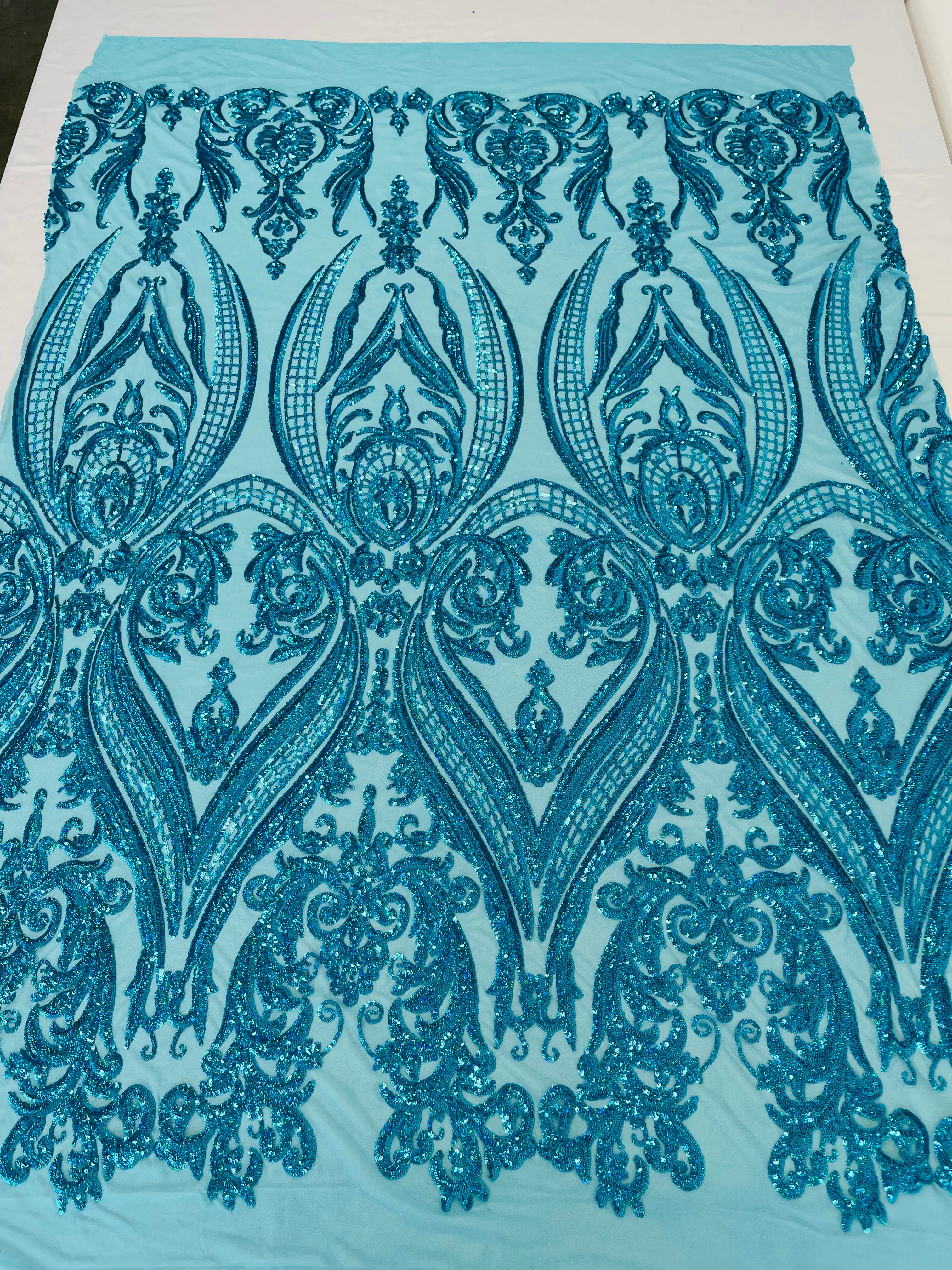 BIG DAMASK SEQUIN ON STRETCH MESH FABRIC (By The Yard) - Image 13