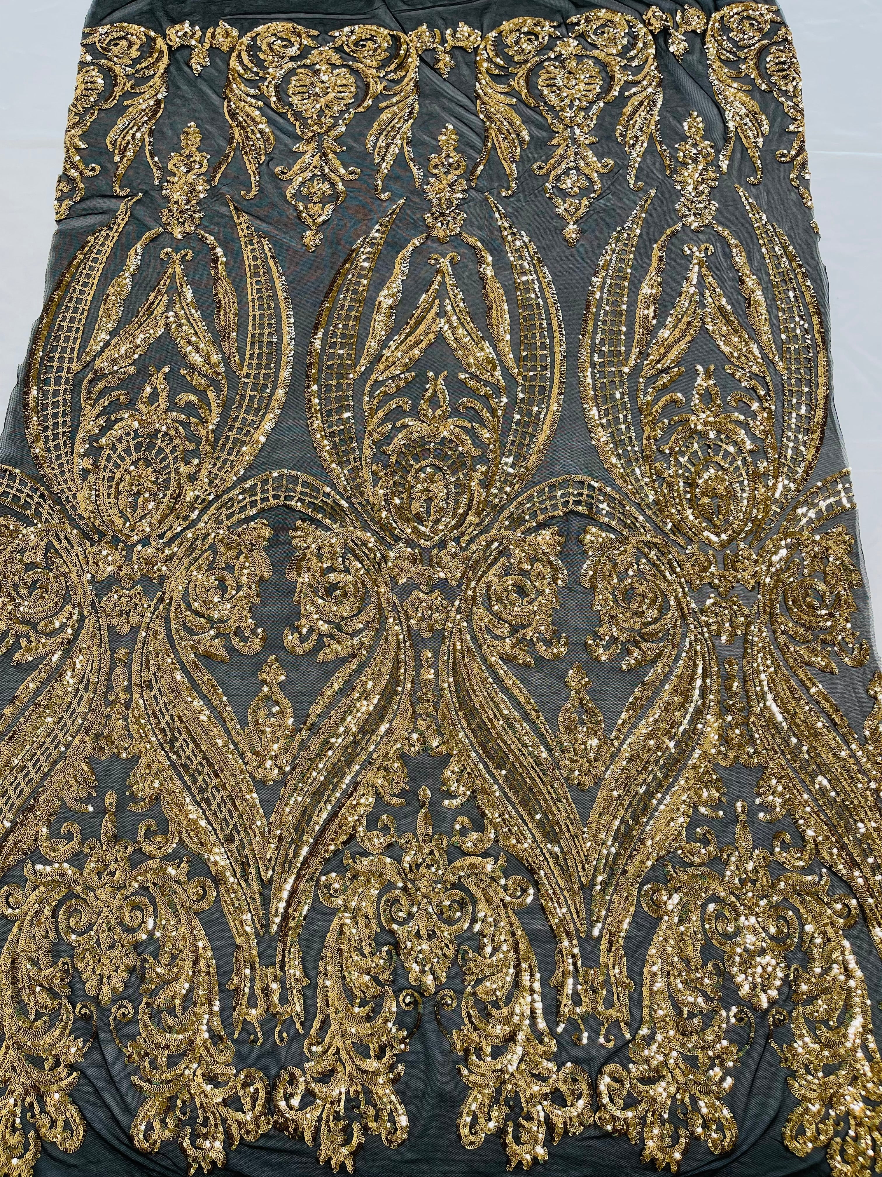 BIG DAMASK SEQUIN ON STRETCH MESH FABRIC (By The Yard) - Image 33