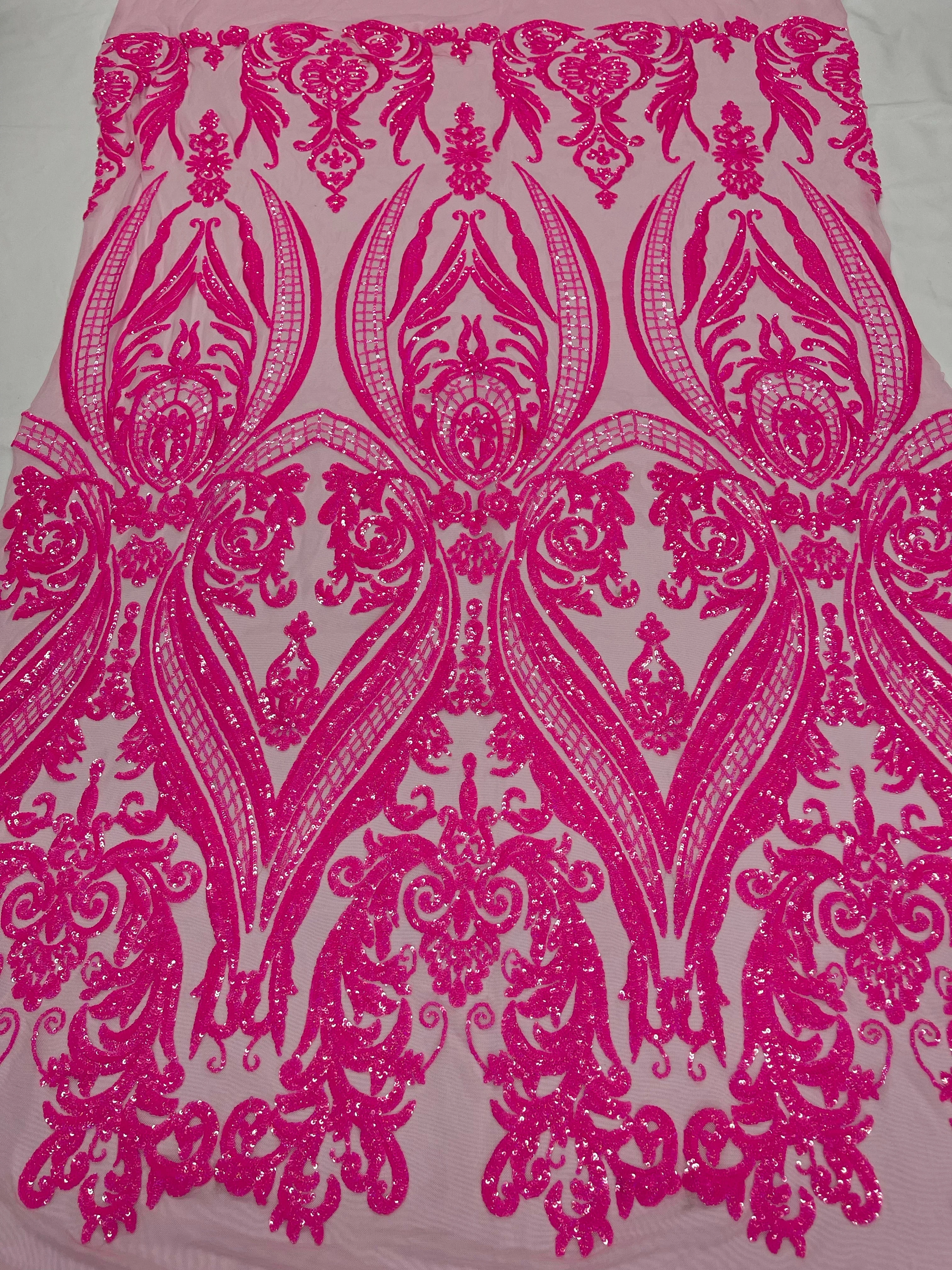 BIG DAMASK SEQUIN ON STRETCH MESH FABRIC (By The Yard) - Image 46