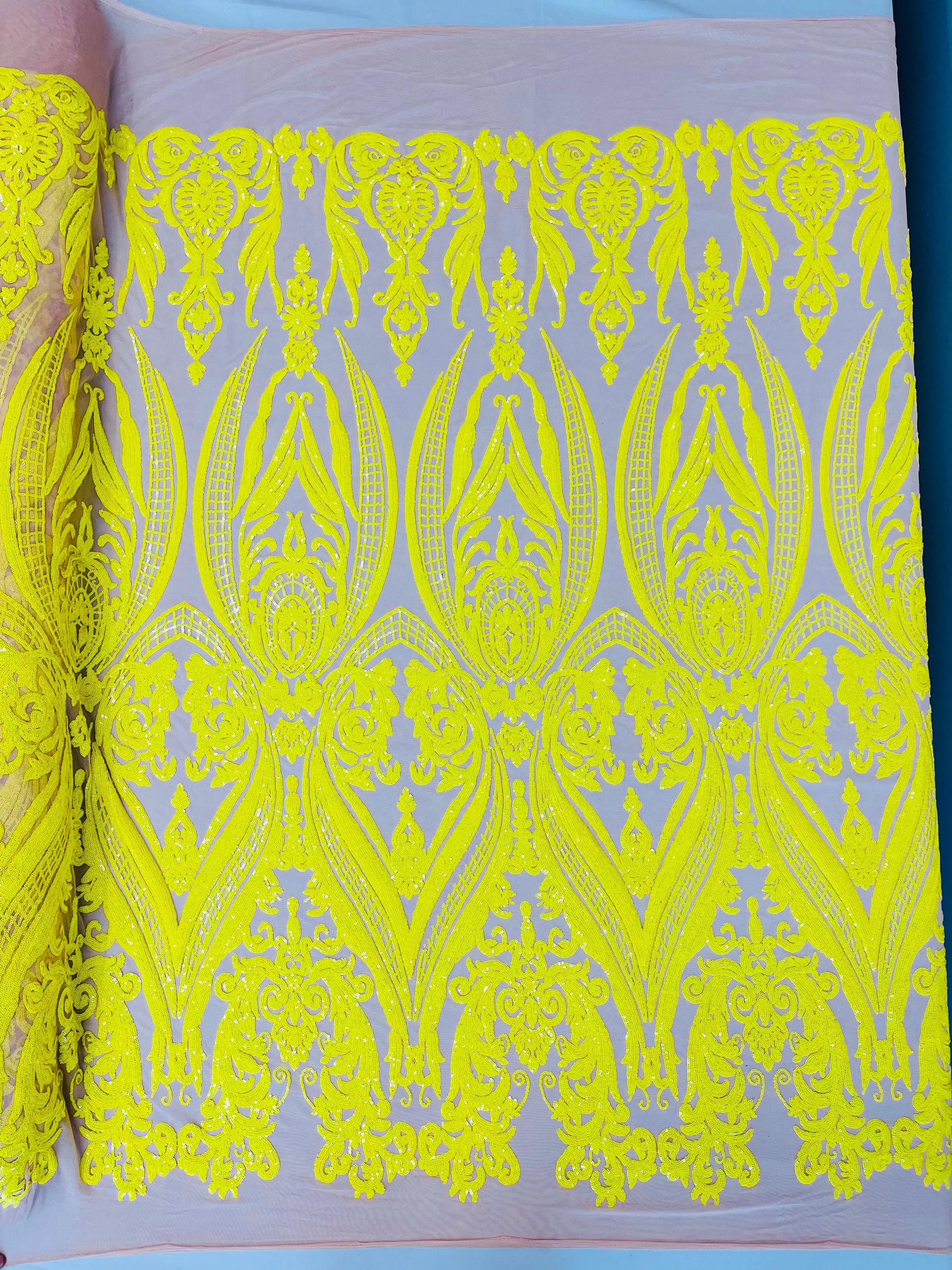 BIG DAMASK SEQUIN ON STRETCH MESH FABRIC (By The Yard) - Image 59