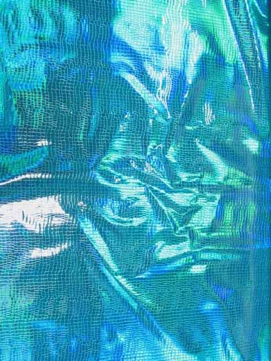 Crocodile Holographic Embossed PVC Vinyl Fabric / Turquoise / 15 Yard Roll - Image 2