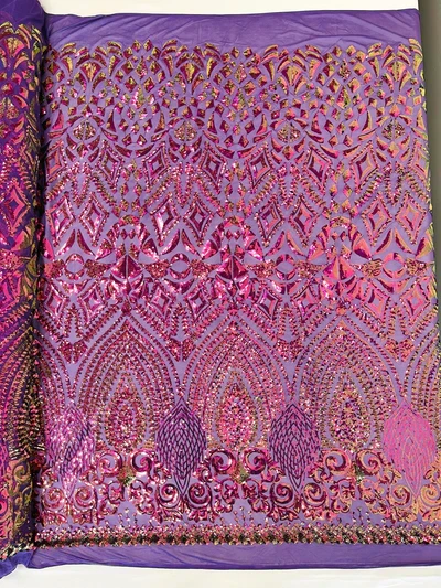 Geometric Diamond Sequin Stretch Mesh Fabric / Sold by the Yard - Image 4