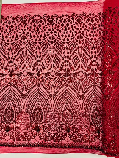 Geometric Diamond Sequin Stretch Mesh Fabric / Sold by the Yard - Image 7