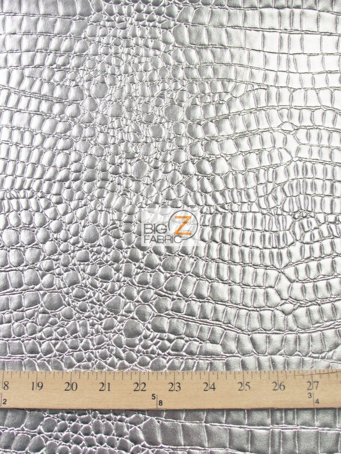 Grey Vinyl Embossed Shiny Alligator Fabric / Sold By The Yard - Image 3