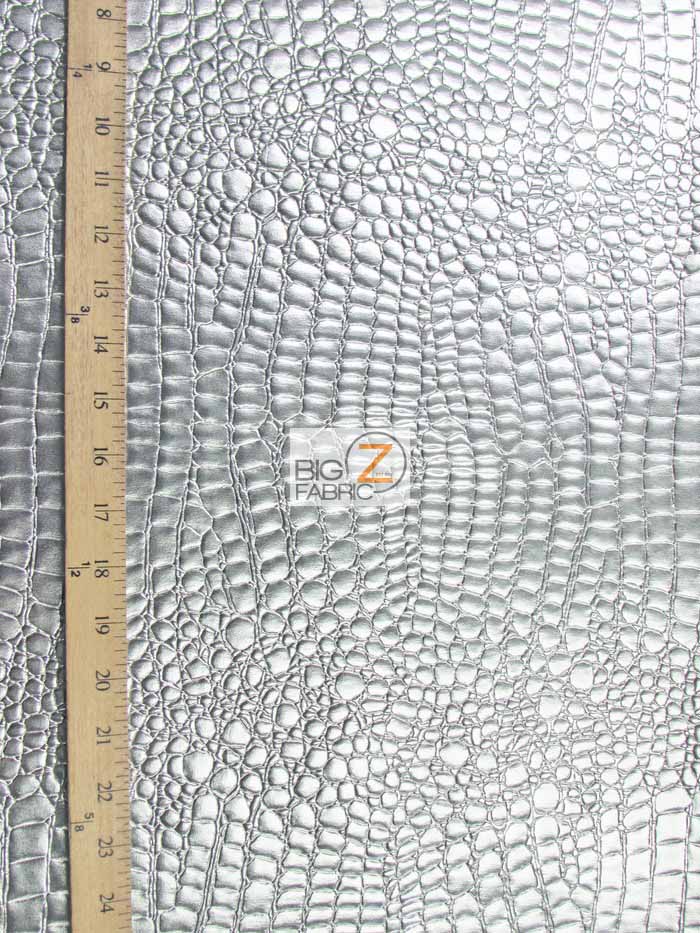 Grey Vinyl Embossed Shiny Alligator Fabric / Sold By The Yard - Image 4