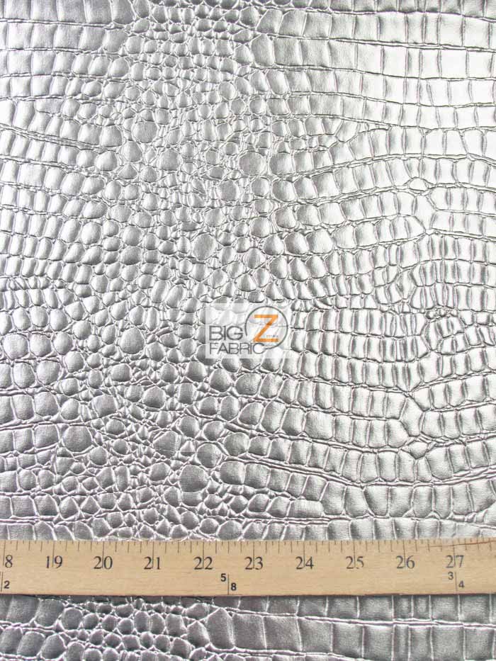 Silver Vinyl Embossed Shiny Alligator Fabric / Sold By The Yard - Image 3