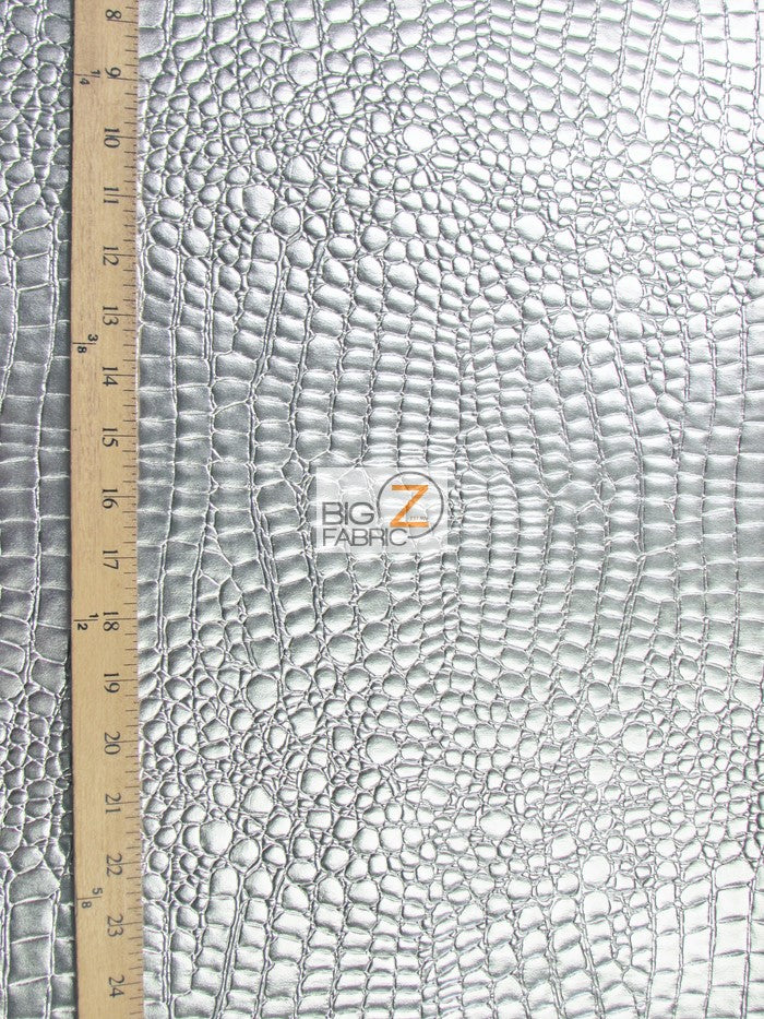 Silver Vinyl Embossed Shiny Alligator Fabric / Sold By The Yard - Image 4