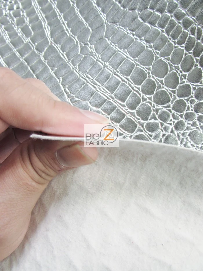 White Vinyl Embossed Shiny Alligator Fabric / Sold By The Yard - Image 6