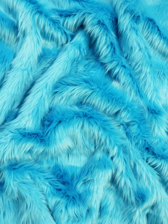 Electric Blue Solid Shaggy Long Pile Faux Fur Fabric / 15 Yard Bolt - Image 2