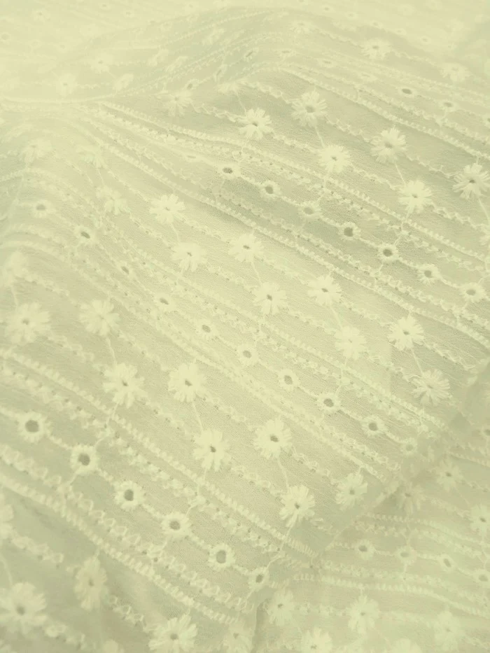 Eyelit Floral Stripe Embroidery Lace - Ivory - Image 3
