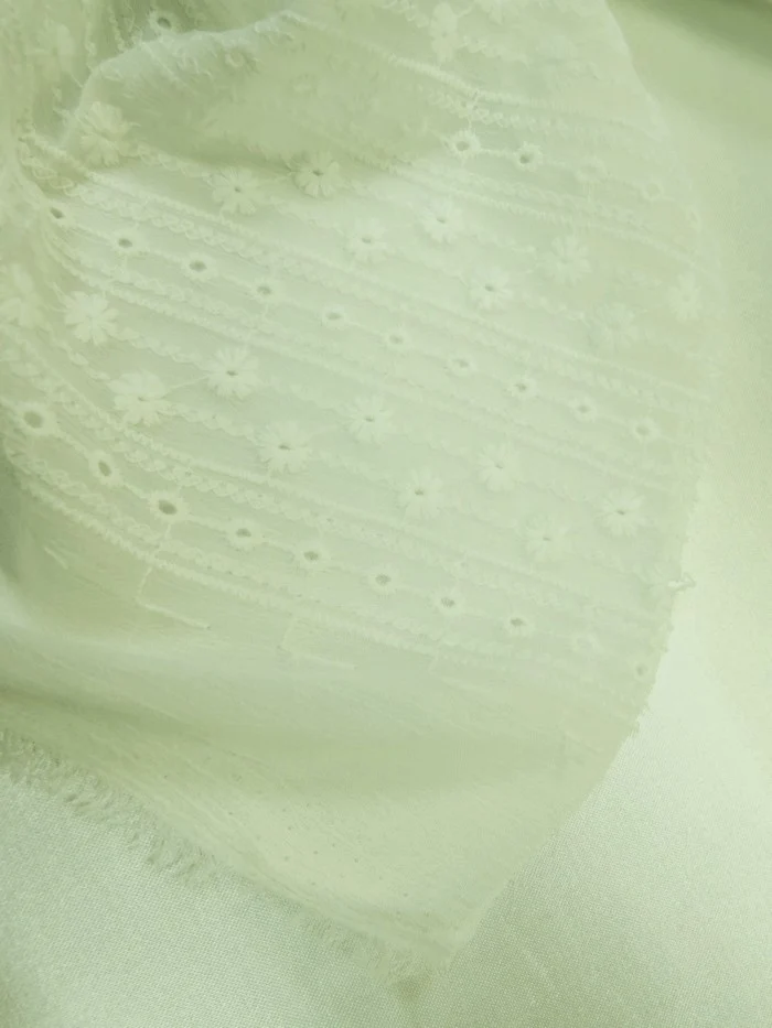 Eyelit Floral Stripe Embroidery Lace - Ivory - Image 5
