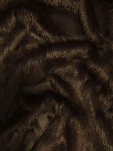 Brown Solid Shaggy Long Pile Faux Fur Fabric / Sold By The Yard - Image 2