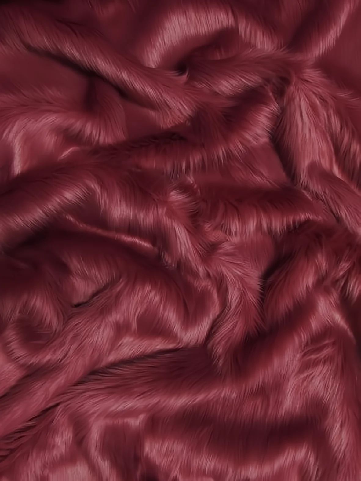 Faux Fake Fur Solid Shaggy Long Pile Fabric / Burgundy / 15 Yard Bolt - Image 5