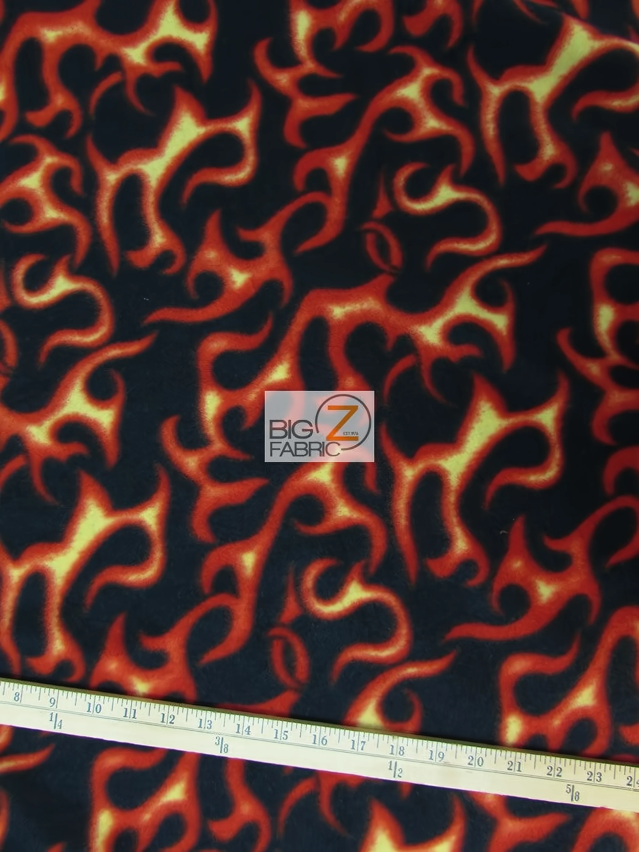 Fleece Printed Fabric Fire Flame / Black/Orange Flames / Sold By The yard (Second Quality Goods)