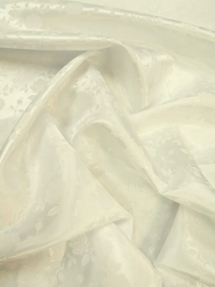 Floral Rose Jacquard Satin Fabric / Ivory / Sold By The Yard