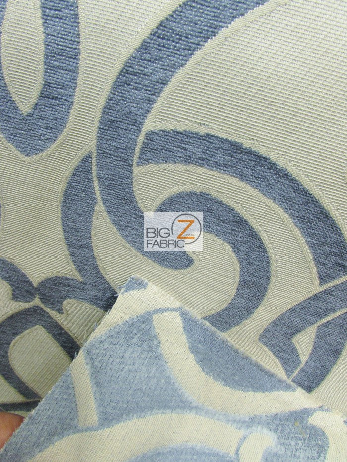 French Abstract Damask Upholstery Fabric / Teal / Sold By The Yard - Image 3