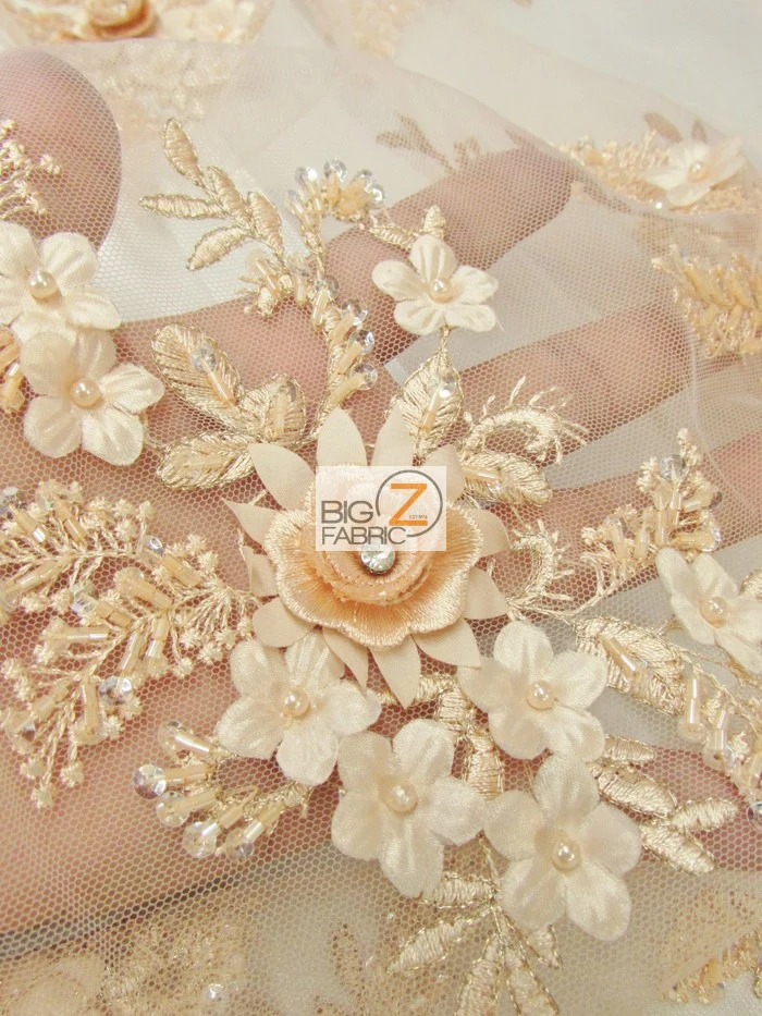 French Floral 3D Beaded Sequins Fabric / Off-White / Sold By The Yard - Image 3