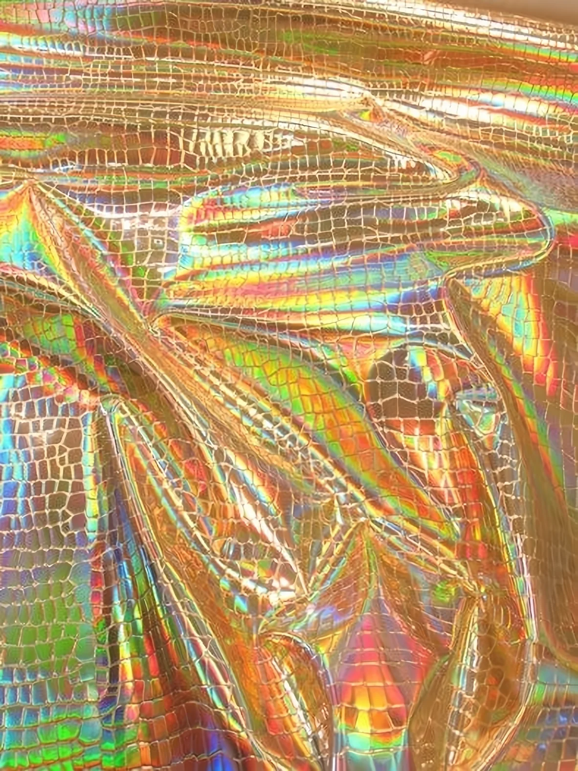 Gold Crocodile Holographic Embossed PVC Vinyl Fabric / 15 Yard Roll
