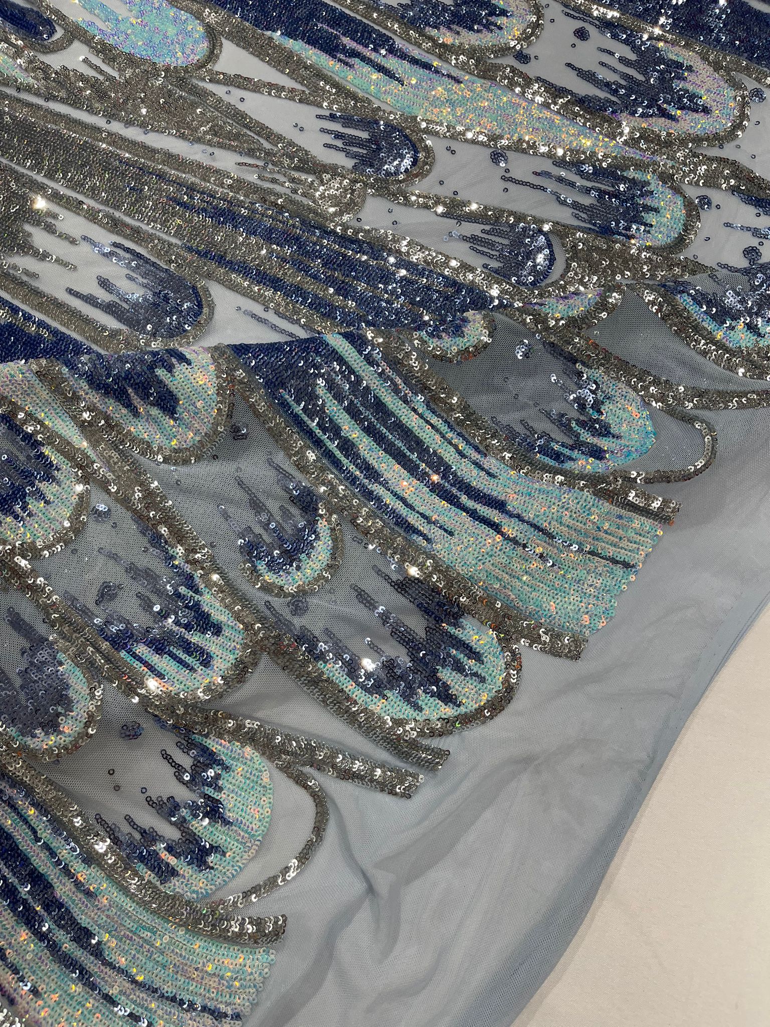 Feather Wing Iridescent Sequin Stretch Mesh Fabric / Sold by the Yard - Image 10