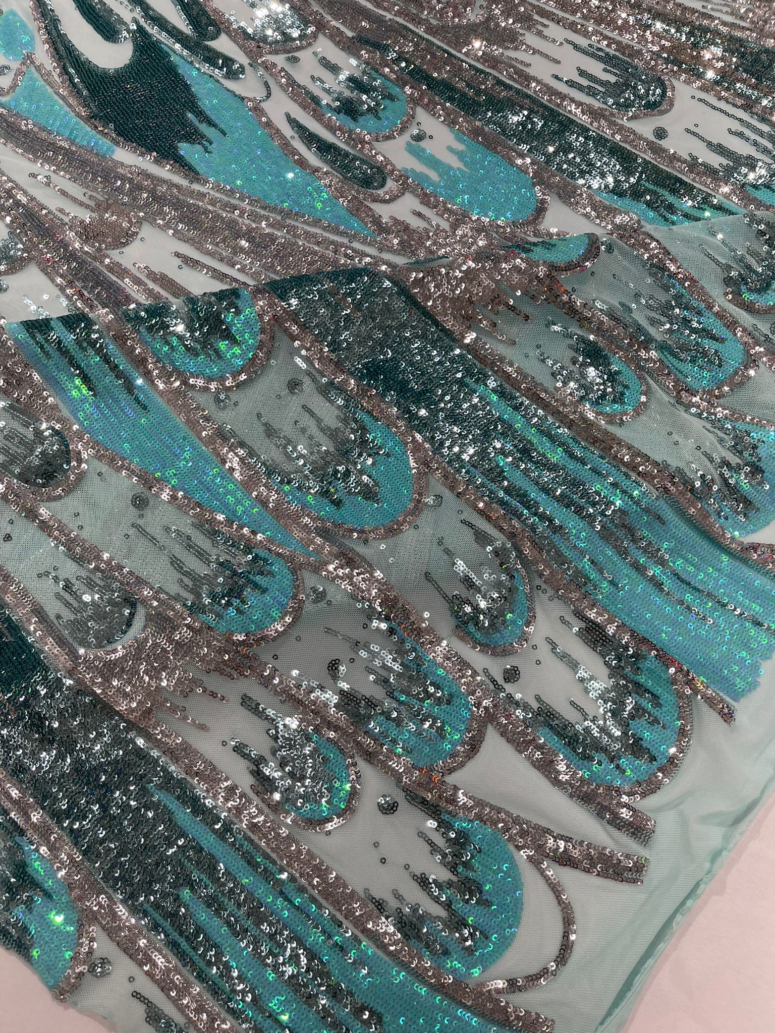 Feather Wing Iridescent Sequin Stretch Mesh Fabric / Sold by the Yard - Image 16