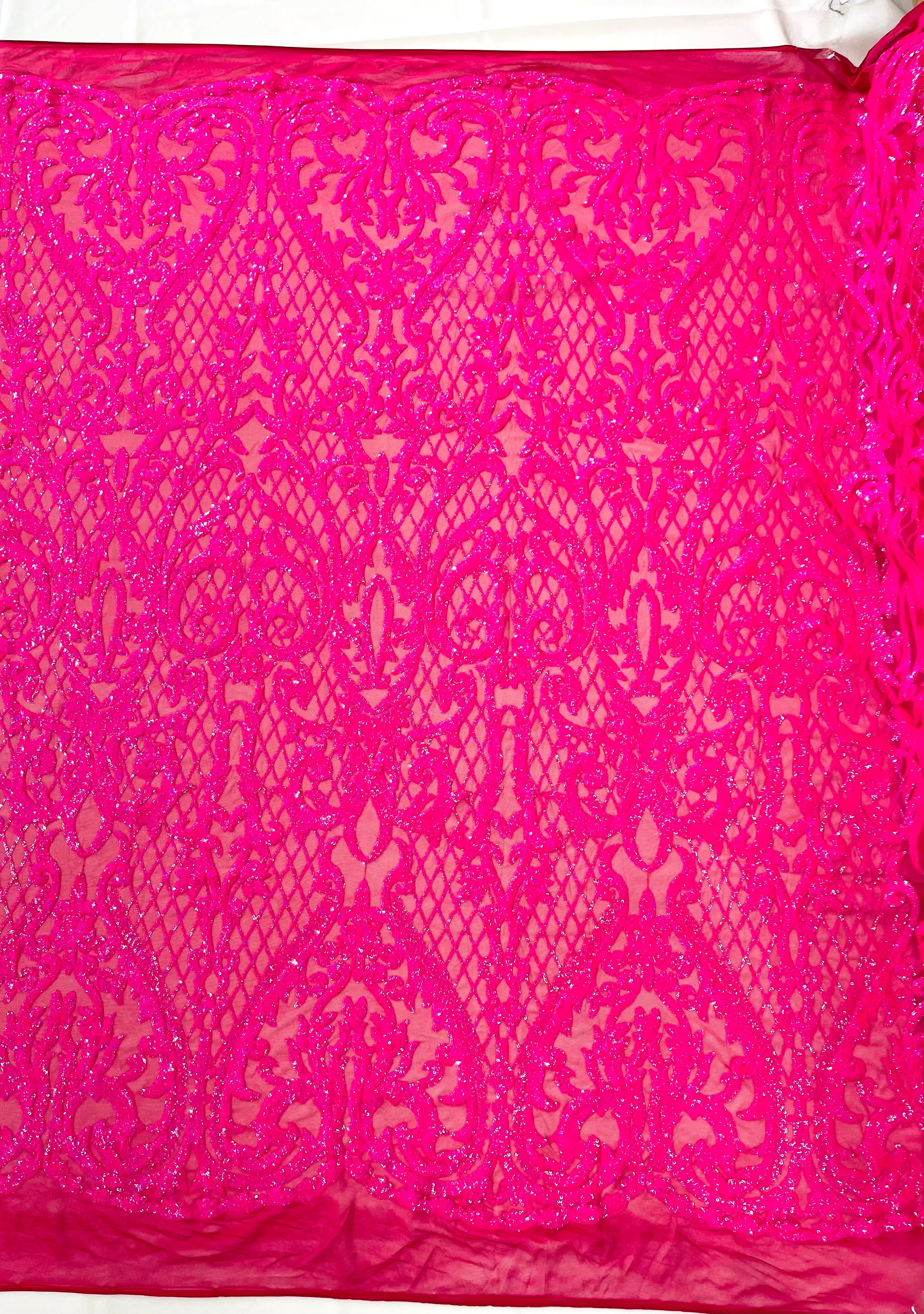 Heart Damask Iridescent Sequin Stretch Mesh Fabric / Sold by the Yard - Image 4