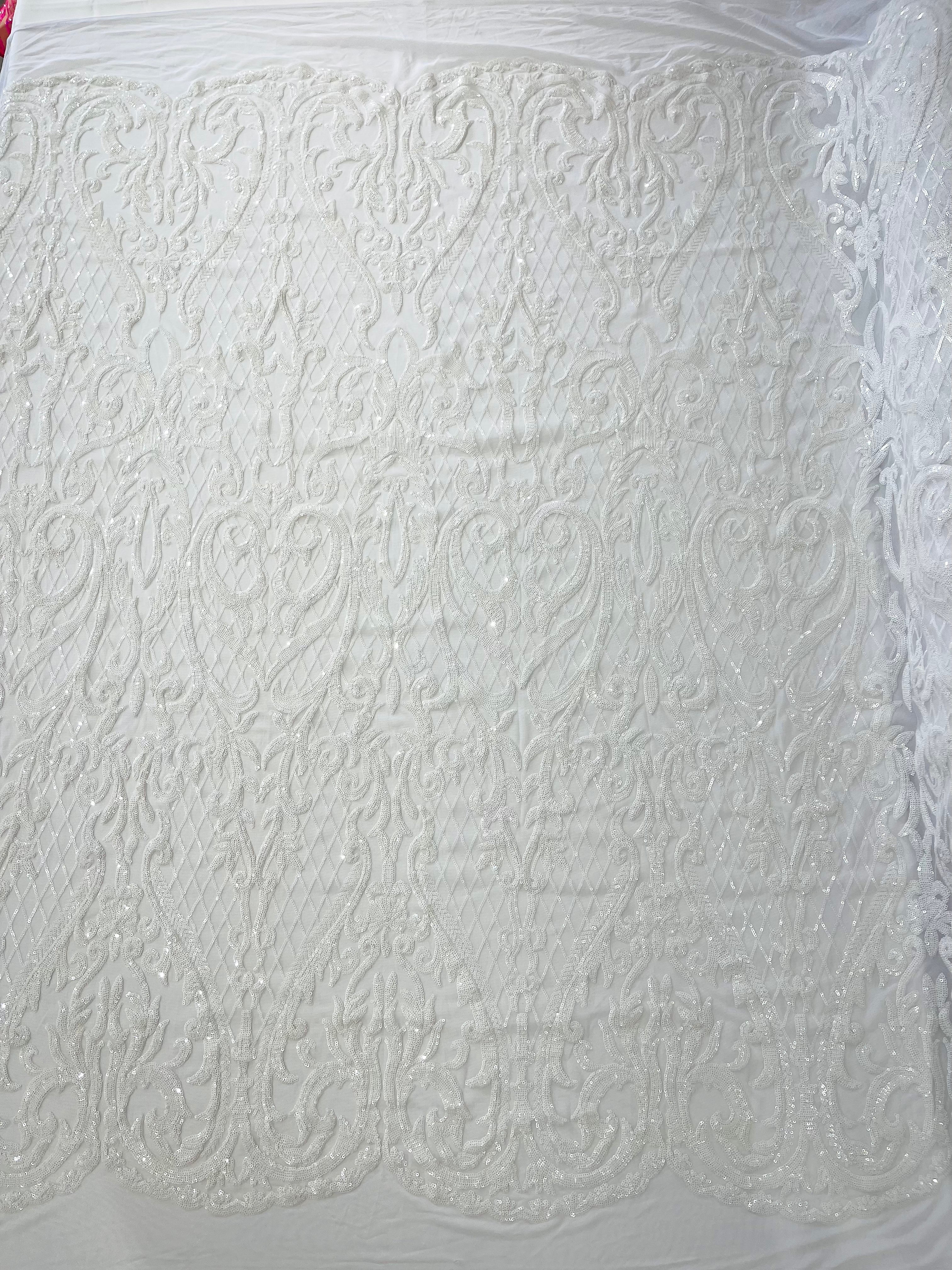 Heart Damask Iridescent Sequin Stretch Mesh Fabric / Sold by the Yard - Image 7