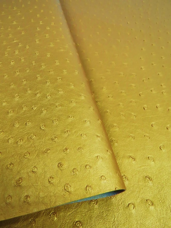Metallic Gold Classic Ostrich Upholstery Vinyl Fabric / Sold By The Yard - Image 3