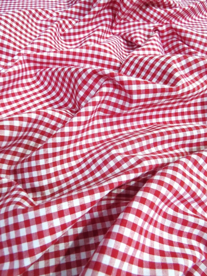 Mini Checkered Gingham Poly Cotton Printed Fabric / Pink / Sold By The Yard - Image 3