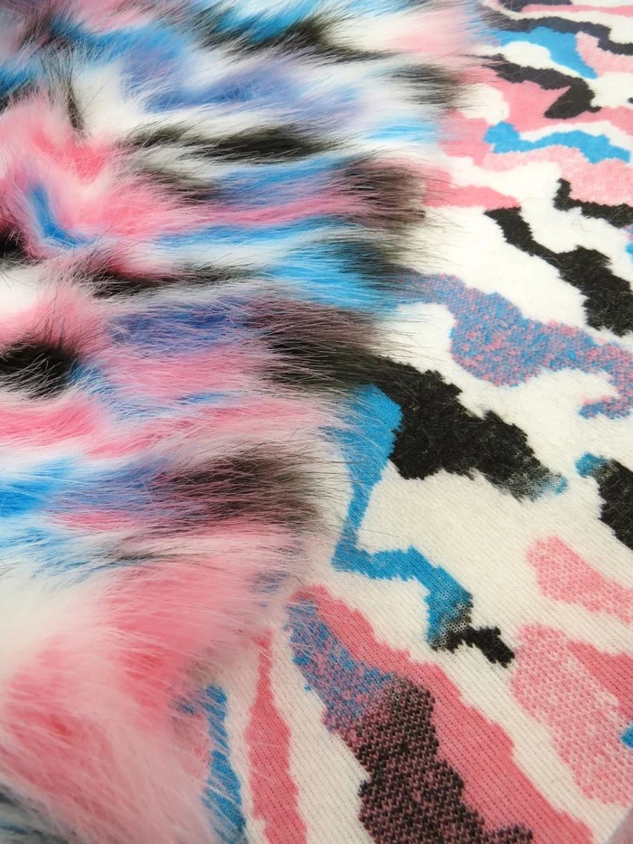 Mint, Gray, Lavender, Coral Sunset Multi-Color Faux Fur Fabric / Sold by the Yard - Image 7