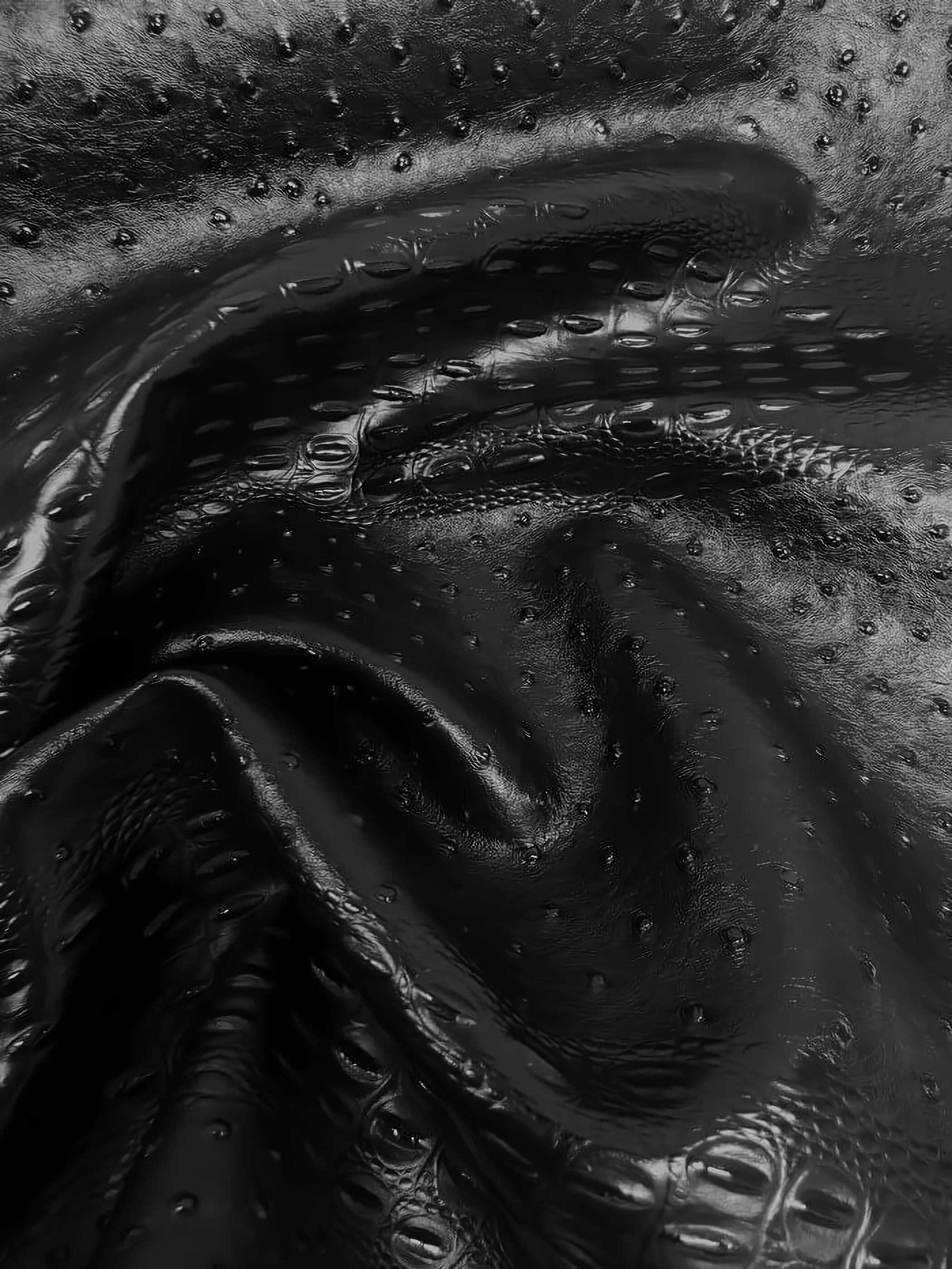 Mutant Ostrich Gator Embossed Vinyl Fabric / Death Black / By The Roll - 30 Yards