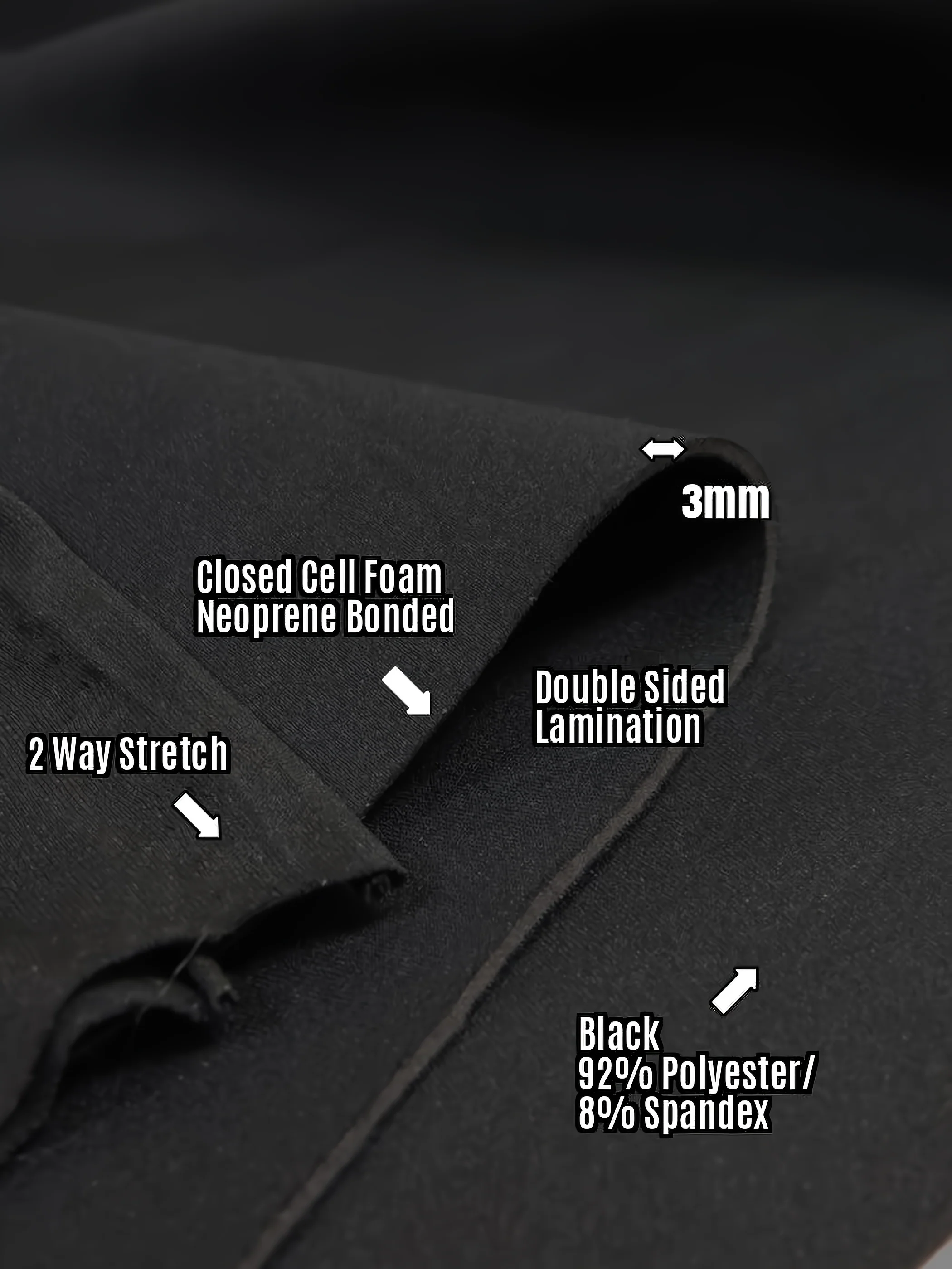 Neoprene Bonded Sponge Waterproof Wetsuit Fabric / 3mm Black / Sold By The Yard (Closeout) - Image 2