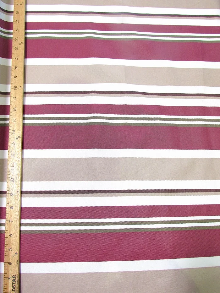 Oxford Stripe Outdoor Canvas Waterproof Fabric / Burgundy / Sold By The Yard - Image 2