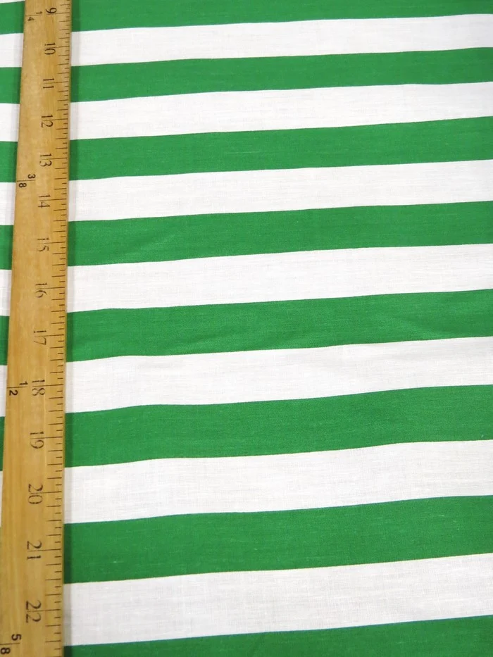 Poly Cotton 1 Inch Stripe Fabric / Kelly Green/White / 50 Yard Bolt - Image 2