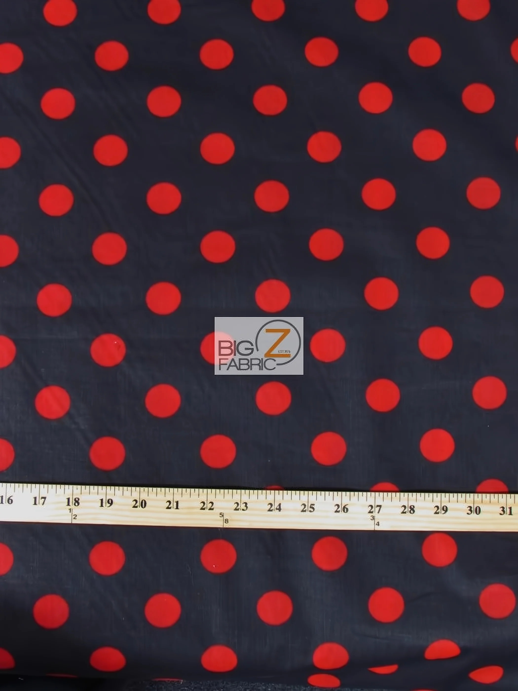 Poly Cotton Printed Fabric Big Polka Dots / Black/Red Dots / Sold By The Yard