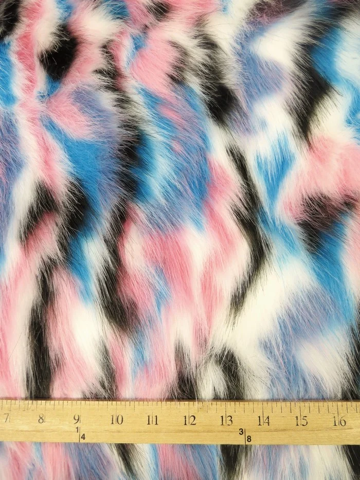 Purple, Fuchsia, White Sunset Multi-Color Faux Fur Fabric /  Sold by the Yard - Image 5
