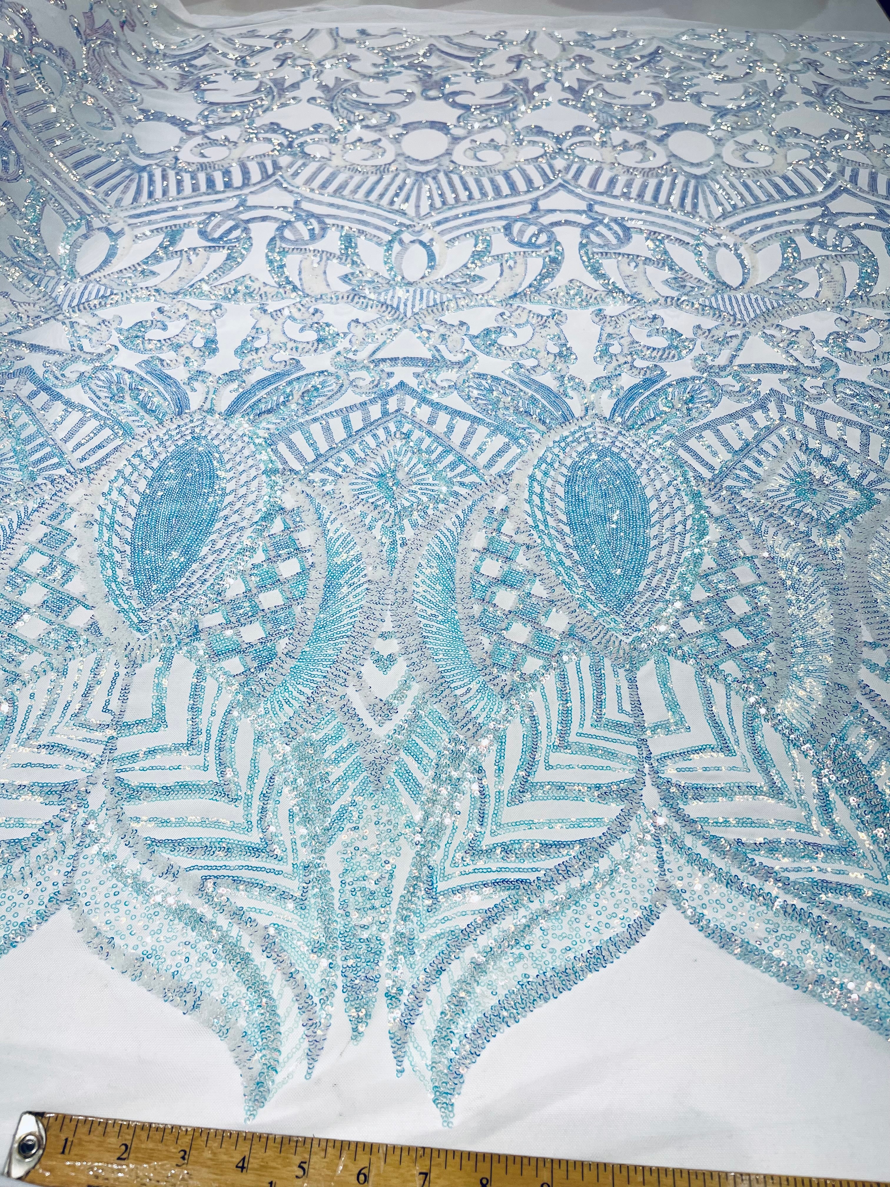 Royalty Damask Iridescent Sequin Stretch Mesh Fabric / Sold by the Yard - Image 11