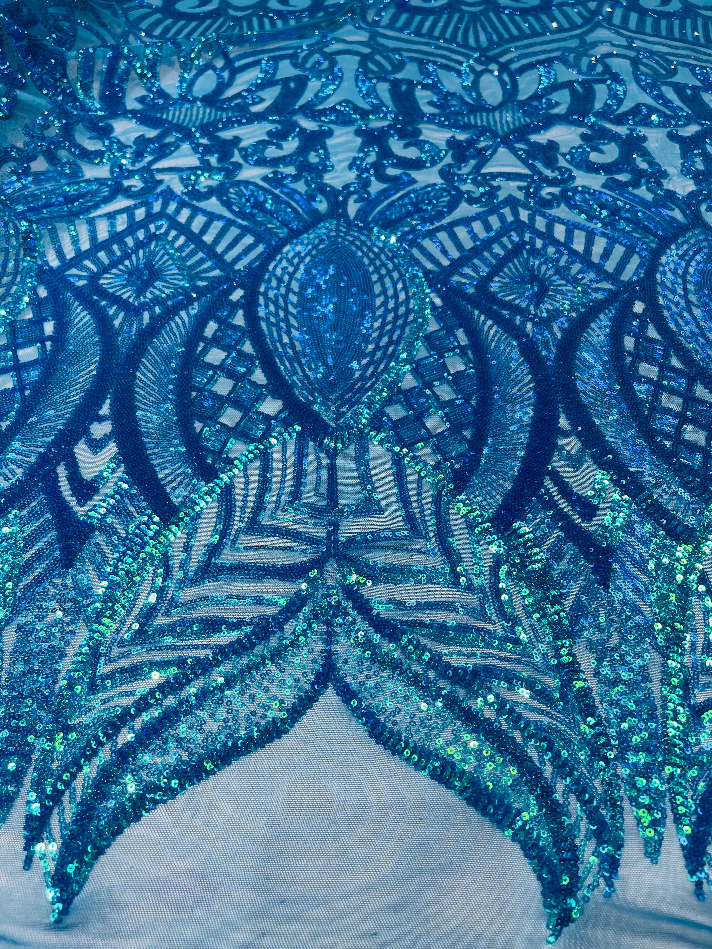 Royalty Damask Iridescent Sequin Stretch Mesh Fabric / Sold by the Yard - Image 14
