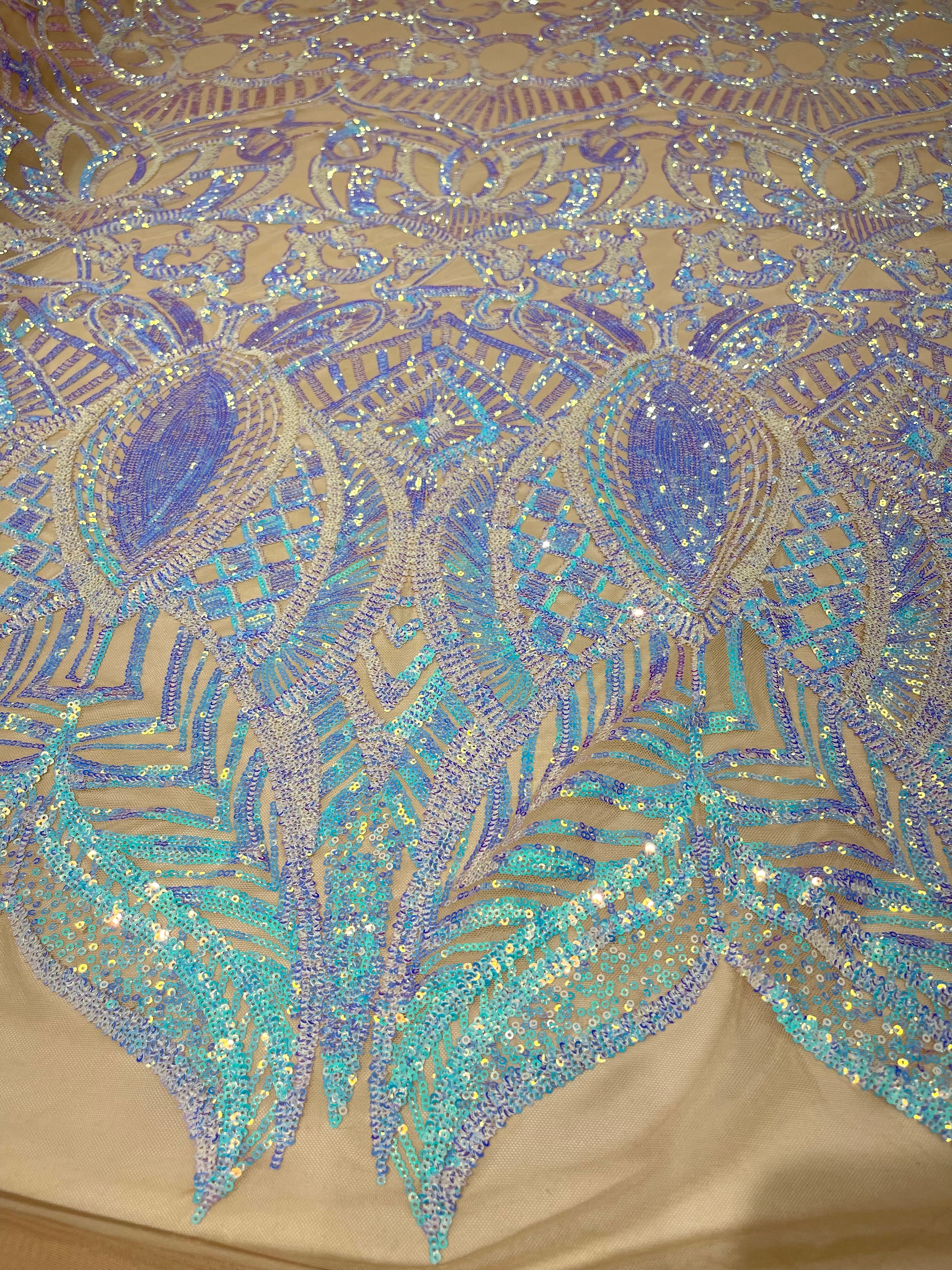 Royalty Damask Iridescent Sequin Stretch Mesh Fabric / Sold by the Yard - Image 16